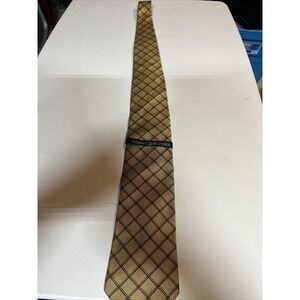 Tommy Hilfiger 100% Silk Mens Necktie Tie Yellow Gold Blue Stripes NEW with Tags